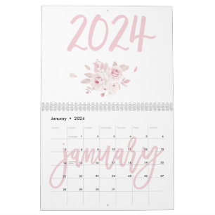 Moderne Roze Bloemencalender 2024 Kalender