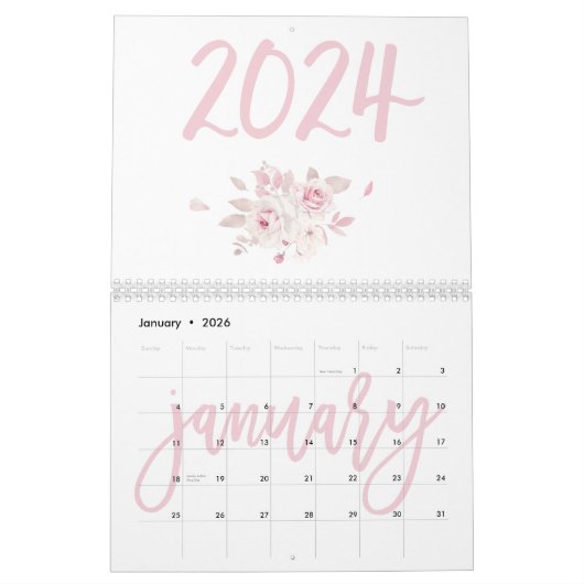 Moderne Roze Bloemencalender 2024 Kalender (Jan 2026)