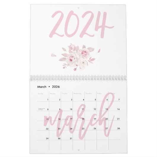 Moderne Roze Bloemencalender 2024 Kalender (Mar 2026)