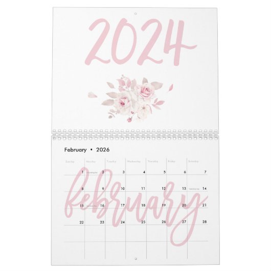 Moderne Roze Bloemencalender 2024 Kalender (Feb 2026)