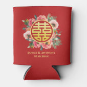 Moderne roze bloemenkrans chinese bruiloft blikjeskoeler (Voorkant)