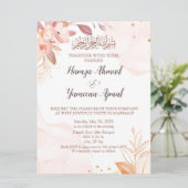 Moderne roze bloemenmoslim islamitische bruiloft kaart (Staand voorkant)