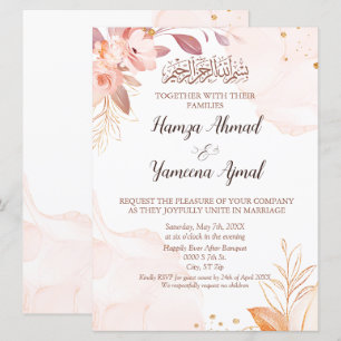 Moderne roze bloemenmoslim islamitische bruiloft kaart