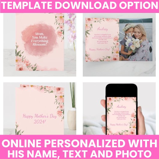 Moderne Roze Bloemenvaderdag Kaart