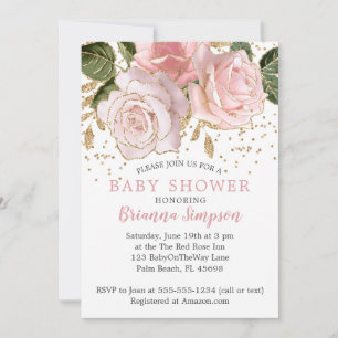 Moderne roze bloemige babyshower uitnodigingen voo