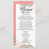 Moderne roze bloemige bruiloft menu (Voorkant / Achterkant)
