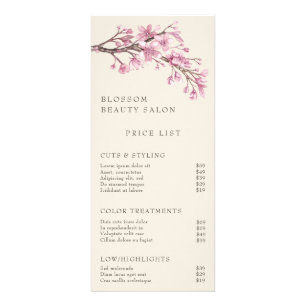 Moderne Roze Bloemige Elegante Prijslijst Reclamekaart