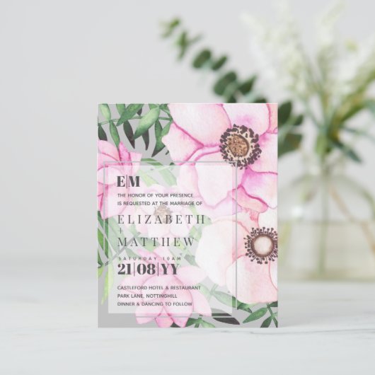 Moderne Roze Bloemige Trouw - KEUZE UIT KLEUREN (Staand voorkant)