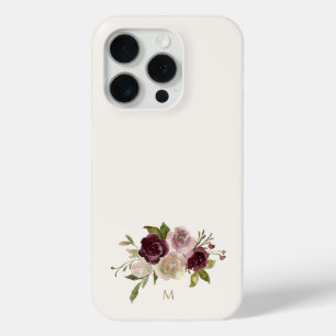 Moderne Roze Bloemige Waterverf Monogram met Bourg iPhone 15 Pro Case