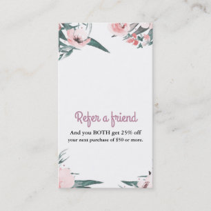 Moderne roze bloemige waterverf Refer a Friend Aanbevelingskaartje