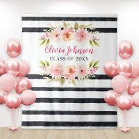 Moderne Roze Bloemstrepen Afstudeerachtergrond