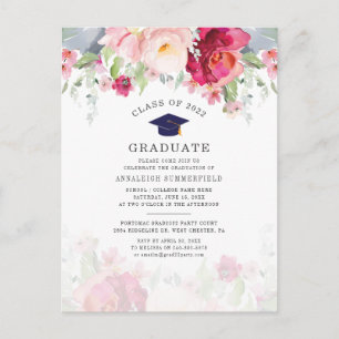 Moderne Roze Bloemstuk Afstudeerfeest 2026 Uitnodiging Briefkaart