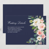 Moderne Roze Blush Bloemen Bruiloft Details Kaart (Voorkant / Achterkant)