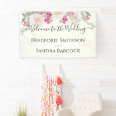 Moderne Roze Blush Bloemen Waterverf bruiloft Spandoek (Insitu)