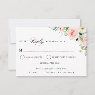 moderne roze blush bloemrijke maaltijd keuze RSVP  Kaartje