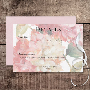 Moderne Roze Blush Hydrangea Bruiloft Details Informatiekaartje