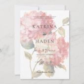 Moderne Roze Blush Hydrangea Bruiloft Kaart (Voorkant)