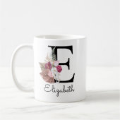 Moderne Roze Boho Bloem Initial E Koffiemok (Links)