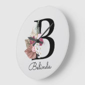 Moderne Roze Boho Meisjesachtig Bloem Initial B Grote Klok (Hoek)