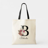 Moderne Roze Boho Meisjesachtig Bloemstuk Initiaal Tote Bag (Achterkant)