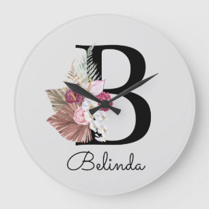 Moderne Roze Boho Meisjesachtige Bloem Initial B Grote Klok