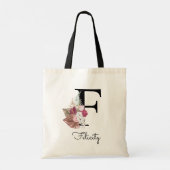 Moderne Roze Boho Meisjesachtige Bloemige Initiaal Tote Bag (Achterkant)