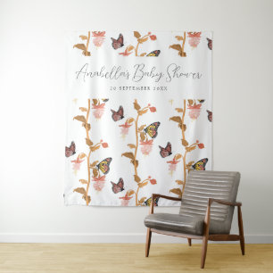 Moderne Roze Boho Vlinder Meisje Baby Shower Wandkleed