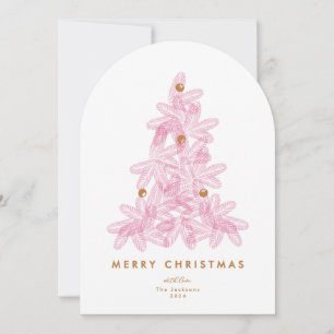 Moderne Roze Boom foto Prettig Kerstmis Boog Kaart