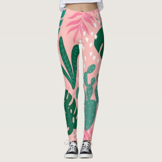 Moderne roze botanische print actief draag leggings