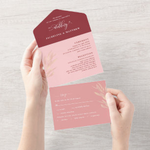 Moderne Roze Bourgogne Trouw met Geperforeerde RSV All In One Uitnodiging