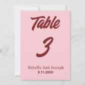 Moderne Roze Bourgondië Funky Trouwtafel Nummer Kaart (Voorkant)