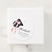 Moderne Roze Bow Coquette Graduation Cap Afstudere Bedankjes Labels (In situ)