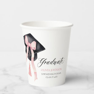 Moderne Roze Bow Coquette Graduation Cap Afstudere Papieren Bekers