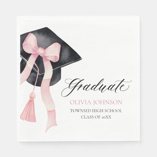 Moderne Roze Bow Coquette Graduation Cap Afstudere Servet (Voorkant)
