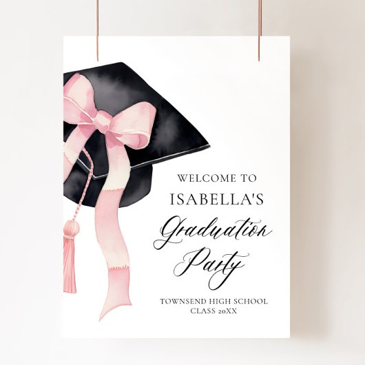 Moderne Roze Bow Coquette Graduation Cap Welkom Poster