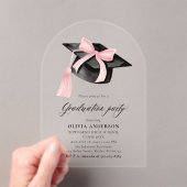 Moderne Roze Bow Graduation Cap Afstuderen Arch Acryl Uitnodigingen (Insitu (Draagbaar))