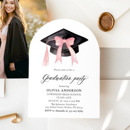 Moderne Roze Bow Graduation Cap Afstuderen gebogen Kaart
