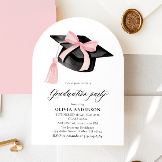 Moderne Roze Bow Graduation Cap Afstuderen gebogen Kaart