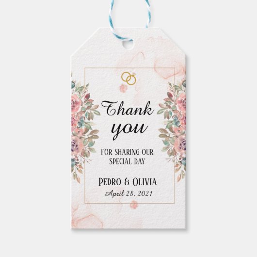 Moderne roze bruiloft cadeaulabel (Voorkant)