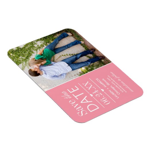 Moderne roze bruiloft foto Opslaan Datum Magneet (Rechterzijde)
