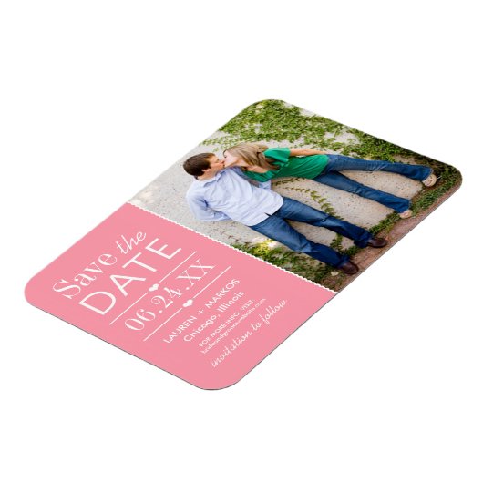 Moderne roze bruiloft foto Opslaan Datum Magneet (Linkerzijde)