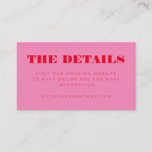 Moderne Roze Bruiloft RSVP Details Website Informatiekaartje (Voorkant)