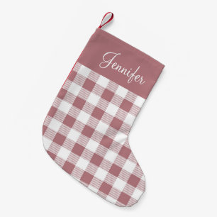Moderne Roze Buffalo Plaid Patroon Naam Kleine Kerstsok
