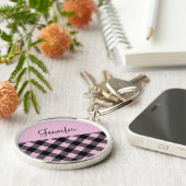 Moderne roze buffelplaat Check Patroonnaam Sleutelhanger (Zijkant)