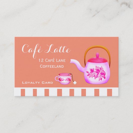 Moderne roze café Loyalty Card voor koffie Visitekaartje (Voorkant)