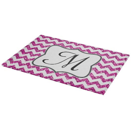 Moderne Roze Chevron Monogram Glassnijplank Snijplank (Hoek)