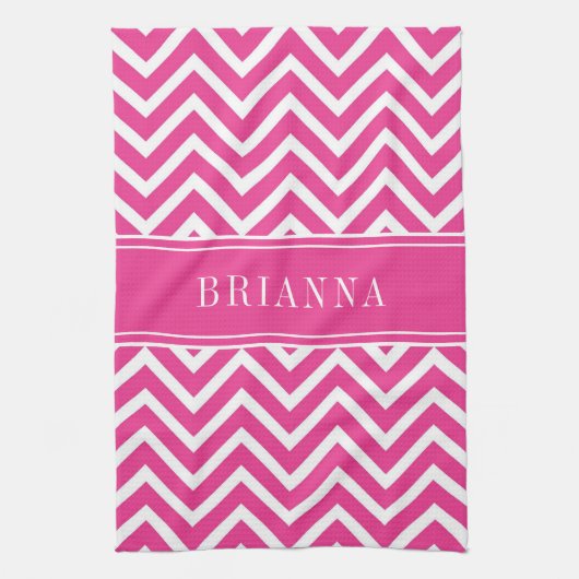 Moderne Roze Chevron Strepen Naam Theedoek (Verticaal)