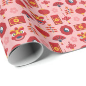 Moderne roze Chinese Nieuwjaar iconen Cadeaupapier (Rol Hoek)