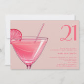 Moderne Roze Cocktail 21e Verjaardag Kaart (Voorkant)