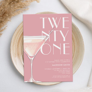 Moderne Roze Cocktail 21e Verjaardag Kaart